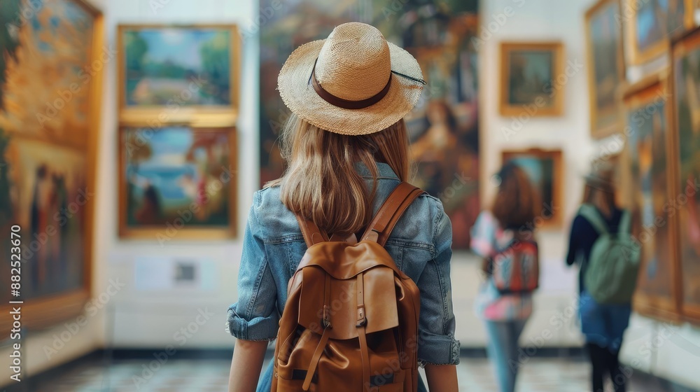Solo traveler visiting an art museum, highlighting cultural enrichment Solo traveler visiting an art museum, highlighting cultural enrichment