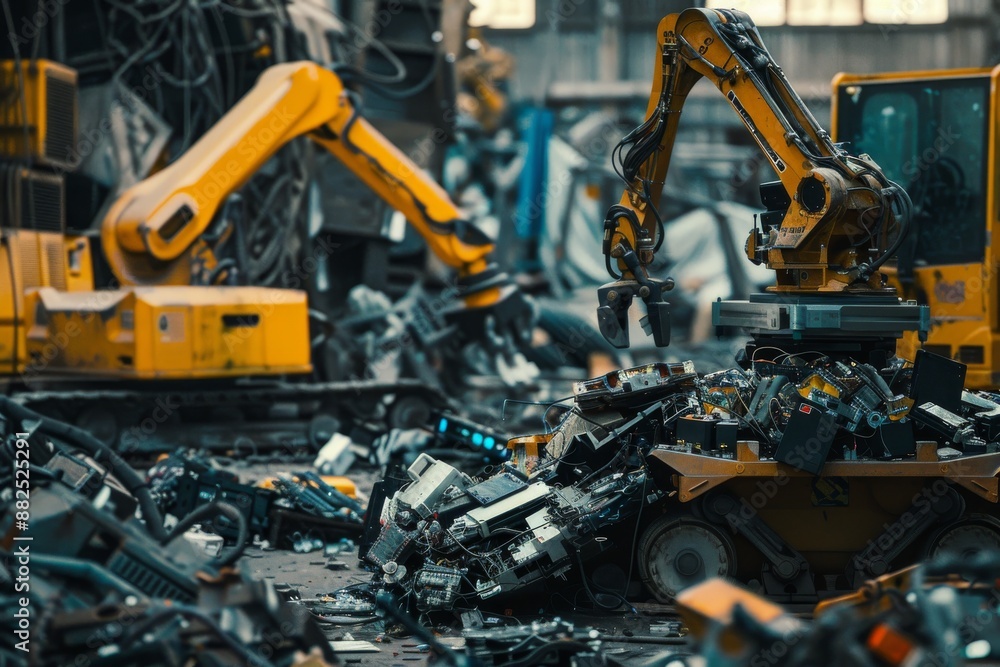 Industrial Robot Arm Sorting Electronic Waste Industrial Robot Arm Sorting Electronic Waste