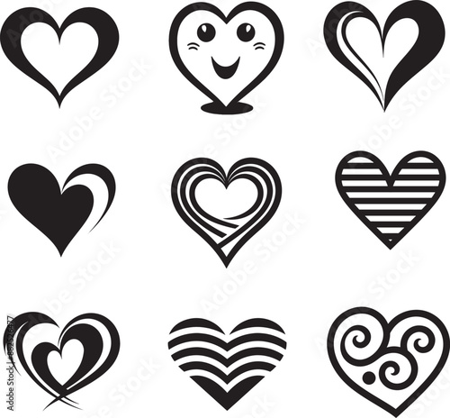 heart, line art, silhouette black and white collection 
