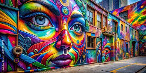 Surreal graffiti art depicting curiosity, with structured shapes and vibrant colors , graffiti, surreal, art, curiosity