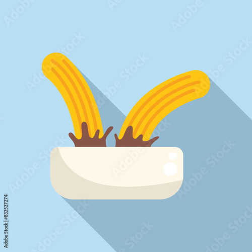Two churros are dipping into a cup of chocolate sauce, making a splash