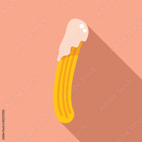 Churro dipped in white chocolate on pink background