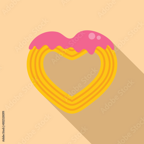Heart shaped churro with pink icing drizzled on top, representing love and affection