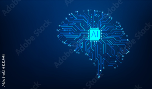 artificial intelligence brain line circuit technology blue background. machine learning data digital network. vector illustration fantastic electronic pattern design.