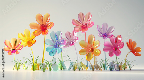 Vibrant vector spring floral design with pink blossom bouquet on white and green backgrounds