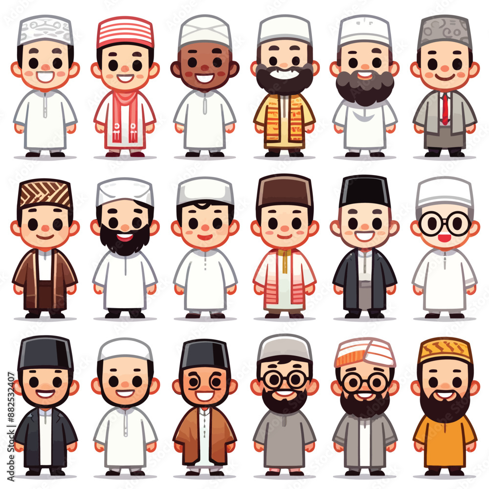 collection of cartoon characters of Muslim people on a white background collection of cartoon characters of Muslim people on a white background