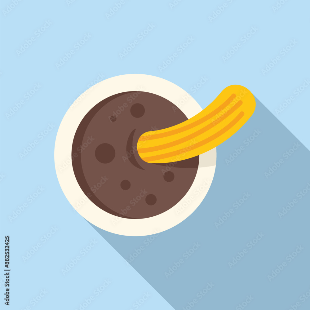 Illustration of a churro dipping in a cup of thick chocolate sauce Illustration of a churro dipping in a cup of thick chocolate sauce