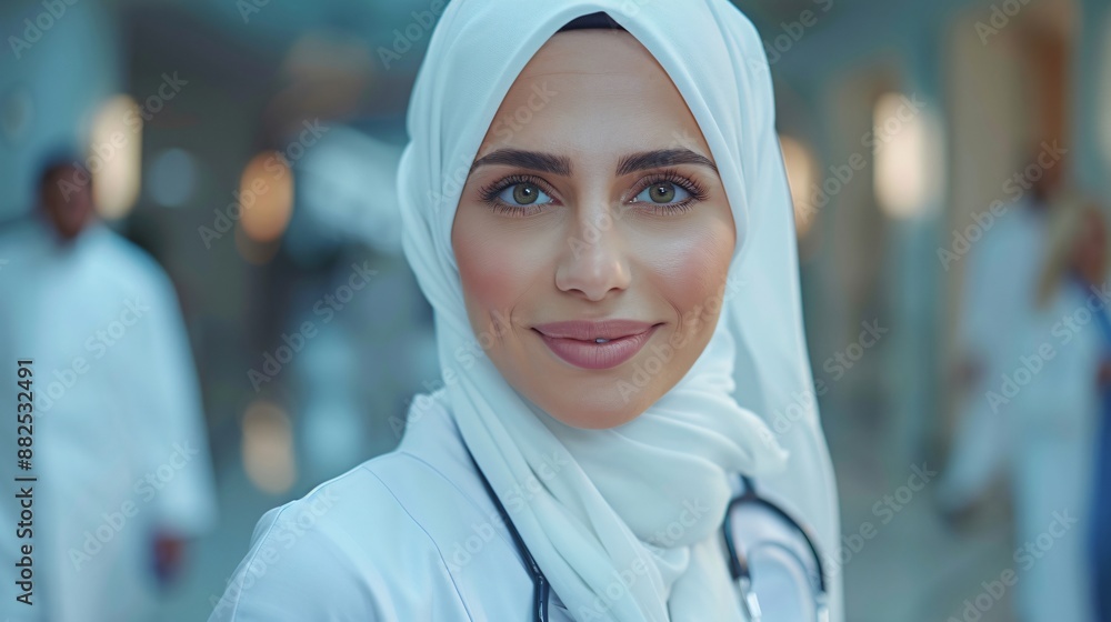 Smiling Muslim Doctor in a Hospital Setting Smiling Muslim Doctor in a Hospital Setting