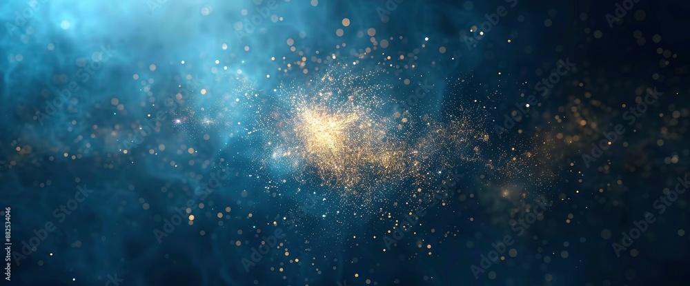 Naklejka premium Abstract blue watercolor with gold glitter background, creating a luxurious and artistic effect