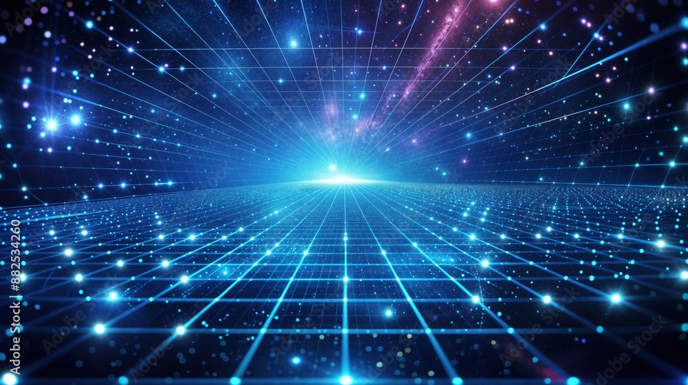 Fototapeta premium Futuristic Grid Landscape With Stars