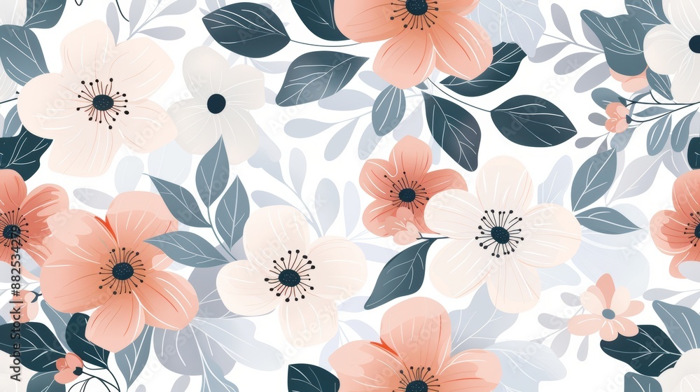 Elegant floral pattern, classic style with a contemporary twist, highlighting a sophisticated design and artistic concept, beautifully arranged layout, flat design illustration Elegant floral pattern, classic style with a contemporary twist, highlighting a sophisticated design and artistic concept, beautifully arranged layout, flat design illustration