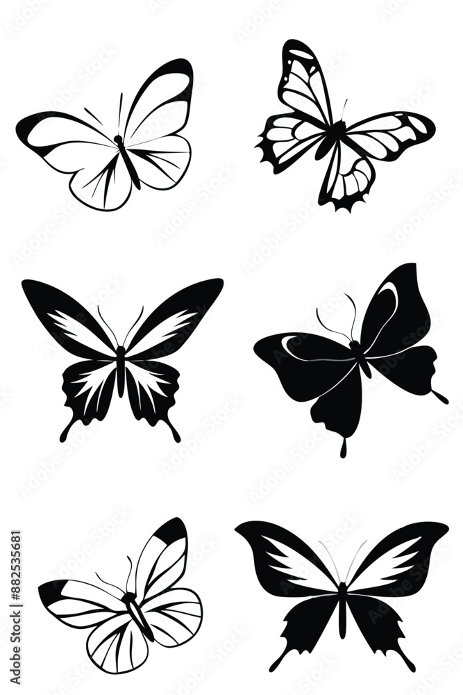 set of butterfly silhouette vector design set of butterfly silhouette vector design