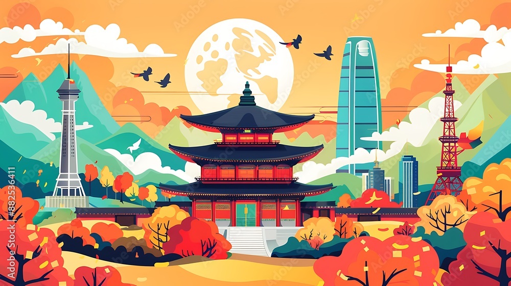 Traditional Korean Architecture And Futuristic Seoul Cityscape Traditional Korean Architecture And Futuristic Seoul Cityscape