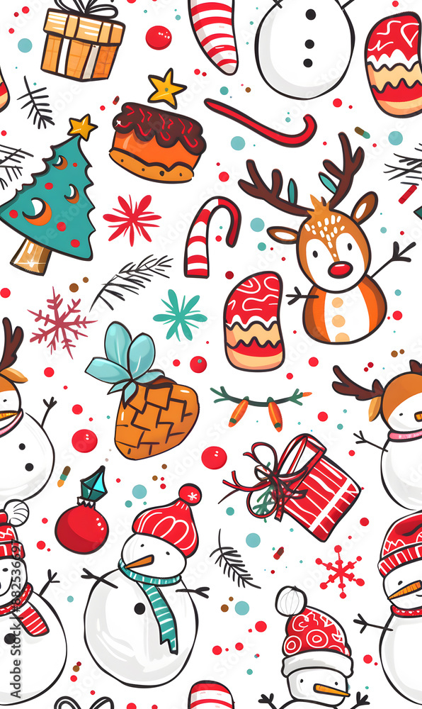2D illustrated New Year card in a cute graphic style seamless pattern. 2D illustrated New Year card in a cute graphic style seamless pattern.