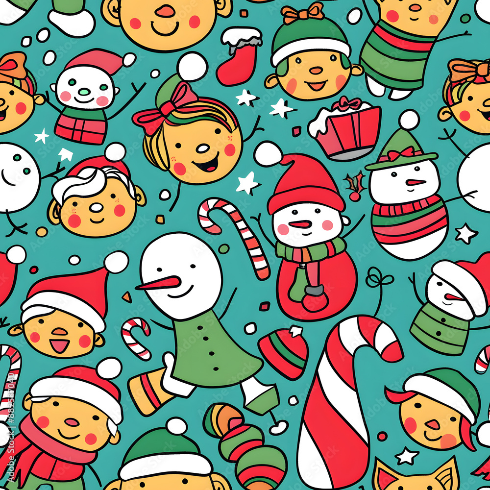 2D illustrated New Year card in a cute graphic style seamless pattern. 2D illustrated New Year card in a cute graphic style seamless pattern.