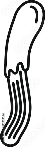 Black and white line drawing of a churro with glaze dripping down