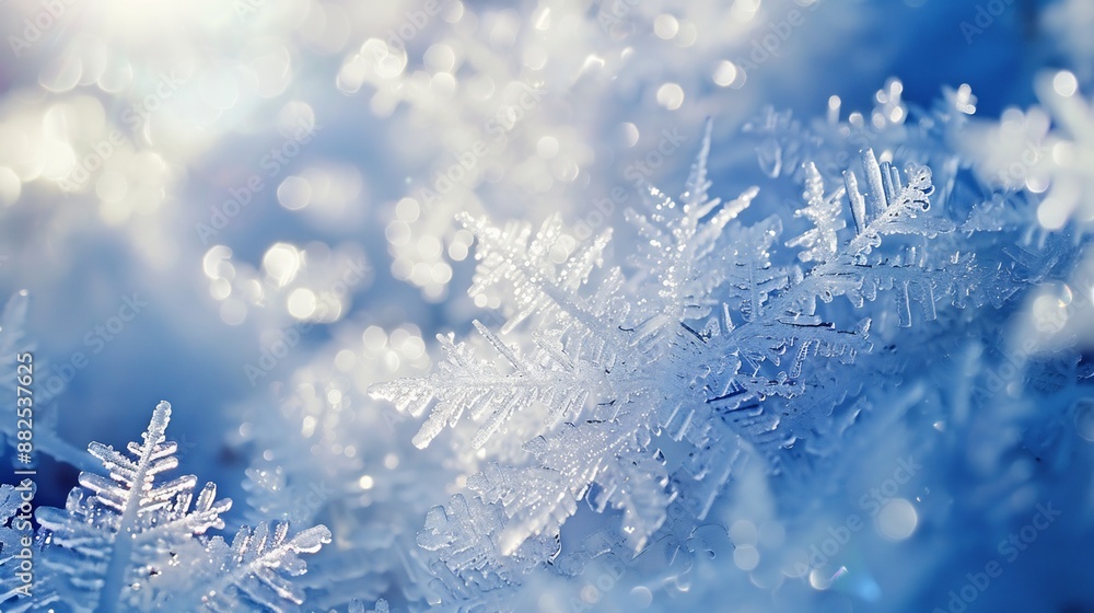 Macro View of a Snowflake with Blurry Bokeh Background Macro View of a Snowflake with Blurry Bokeh Background