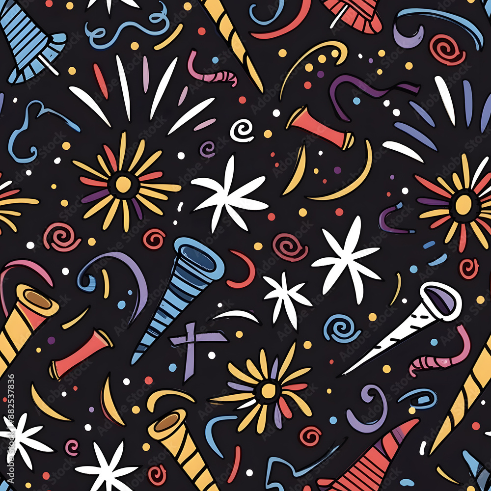 2D illustrated New Year card in a cute graphic style seamless pattern. 2D illustrated New Year card in a cute graphic style seamless pattern.