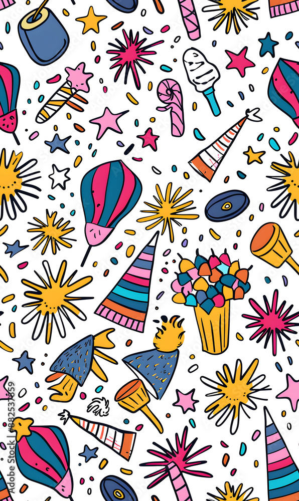 2D illustrated New Year card in a cute graphic style seamless pattern. 2D illustrated New Year card in a cute graphic style seamless pattern.