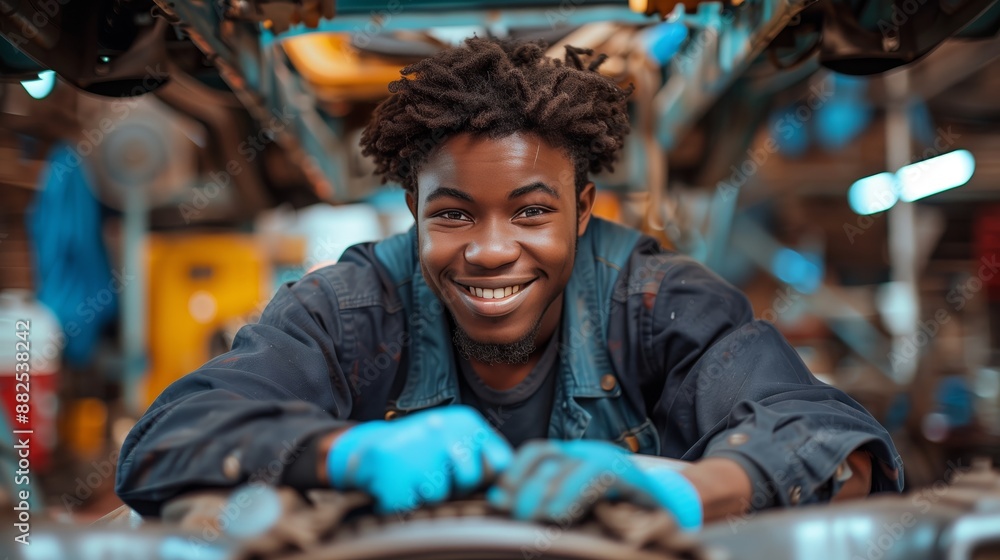 A mechanical engineer is repairing the car in the garage A mechanical engineer is repairing the car in the garage
