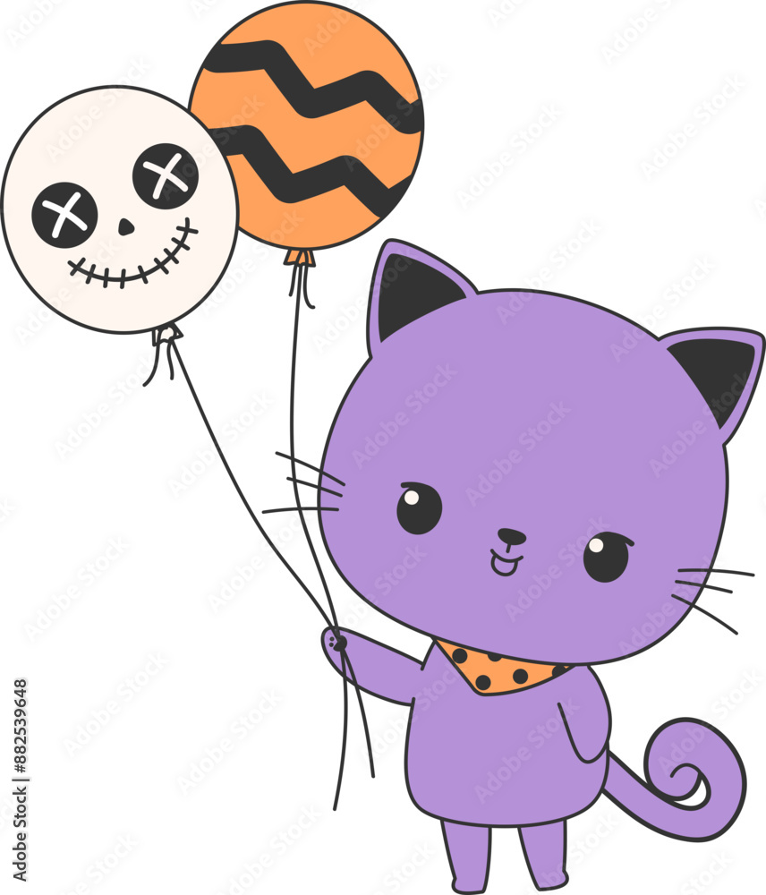 Purple cat holding Halloween balloon Purple cat holding Halloween balloon