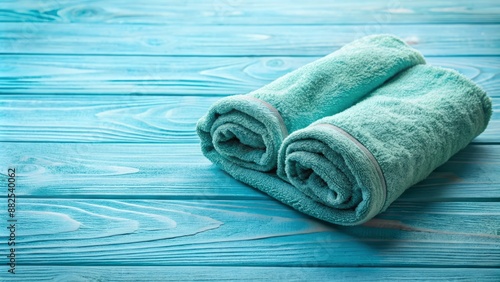 Serene blue background with crumpled teal towel, evoking relaxation and rejuvenation, perfect for facial spa or wellness center advertisements.
