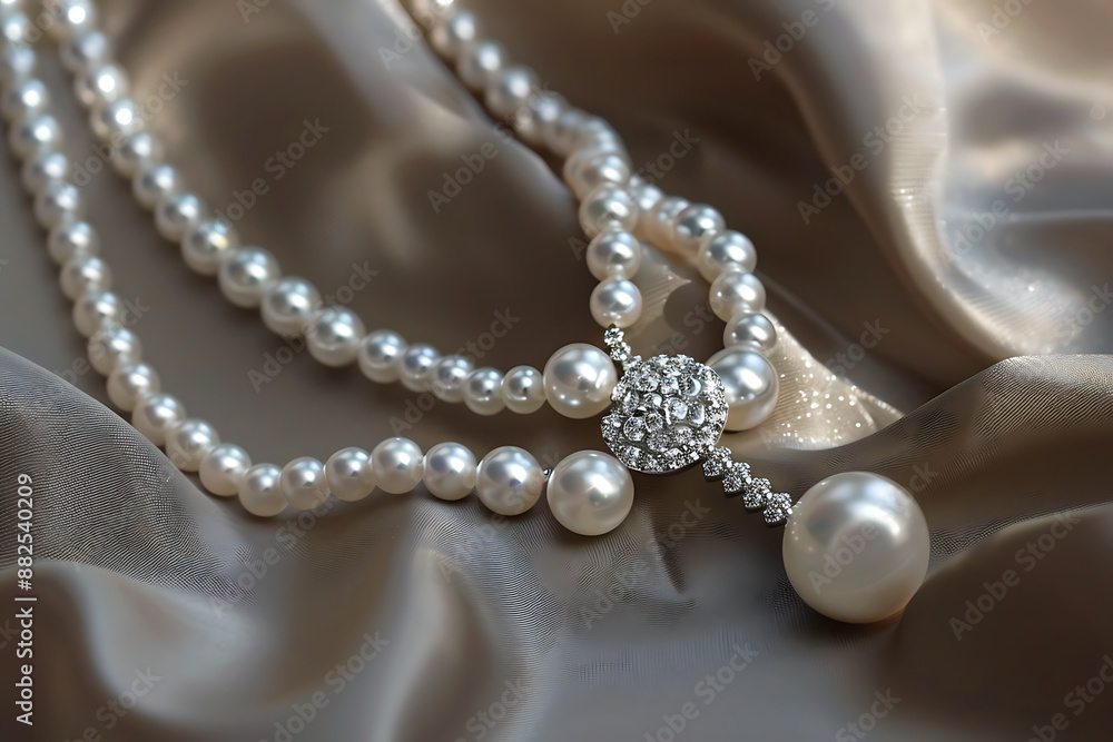Pearl bracelet on a white satin background with pearls. Pearl bracelet on a white satin background with pearls.