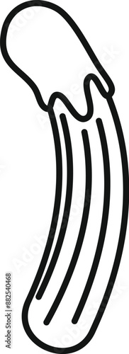 Simple line art illustration of a churro dipped in chocolate sauce, perfect for representing churros