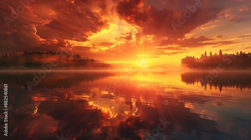 Golden Sunset Over a Tranquil Lake