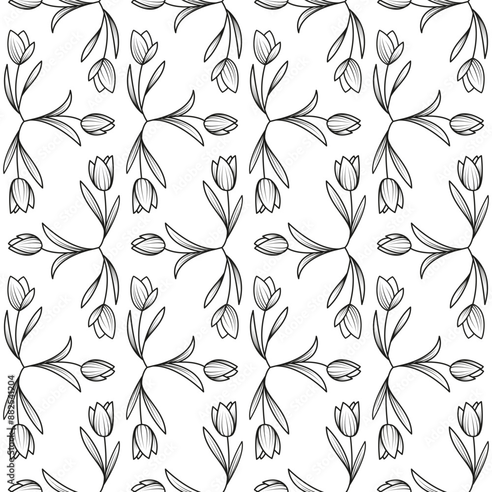 Fototapeta premium tulip flower pattern with line style, spring bouquet of triangular tulips on white background