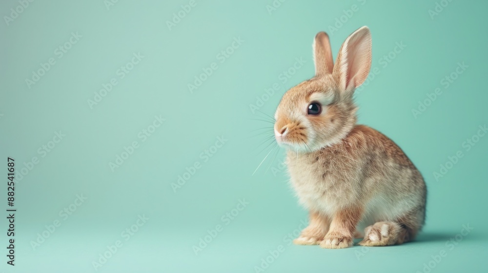 Adorable Baby Rabbit on a Pastel Green Background - Cute Bunny Animal Portrait for Easter, Spring, and Nature Themes Adorable Baby Rabbit on a Pastel Green Background - Cute Bunny Animal Portrait for Easter, Spring, and Nature Themes