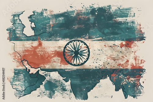 India flag with map, travel concepts. 2D flat illustration style.