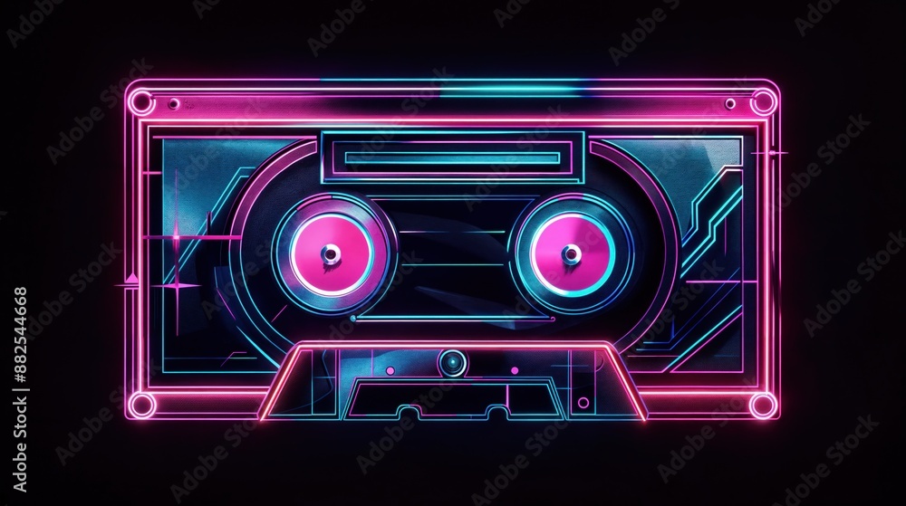 Retro Cassette Tape With Neon Glow Retro Cassette Tape With Neon Glow