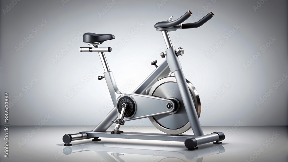 A modern, sleek, silver exercise bicycle icon with pedals and handlebars against a clean, white, gradient background. A modern, sleek, silver exercise bicycle icon with pedals and handlebars against a clean, white, gradient background.