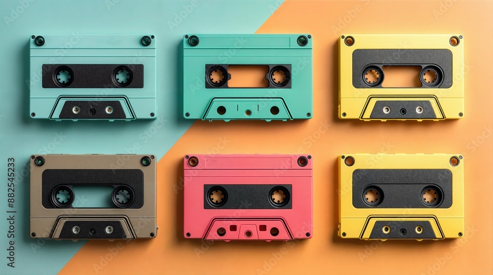 Obraz premium Retro Cassette Tapes on Colored Background
