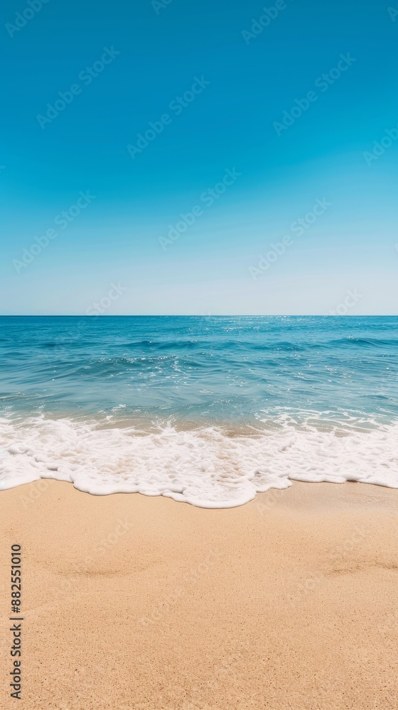 Serene Seaside Beach with Gentle Waves and Golden Sand under a Clear Blue Sky - Tranquil Coastal Scene Serene Seaside Beach with Gentle Waves and Golden Sand under a Clear Blue Sky - Tranquil Coastal Scene