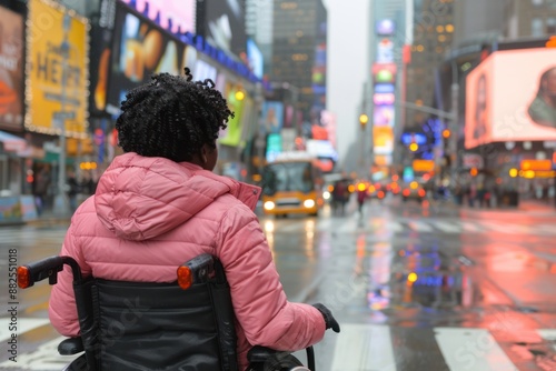 City Crosswalk: Young Black Woman in Wheelchair