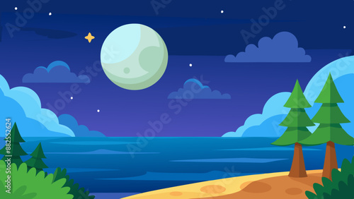 Vector illustration of a moonlit seascape
