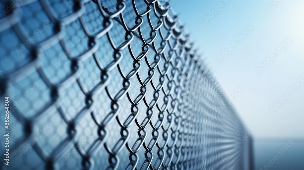 Close-Up of Metal Chain-Link Fence with Blurred Background in Bright Daylight Close-Up of Metal Chain-Link Fence with Blurred Background in Bright Daylight