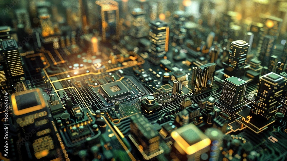 A virtual future city that represents a computer motherboard as a city, Generative AI
A virtual future city that represents a computer motherboard as a city, Generative AI