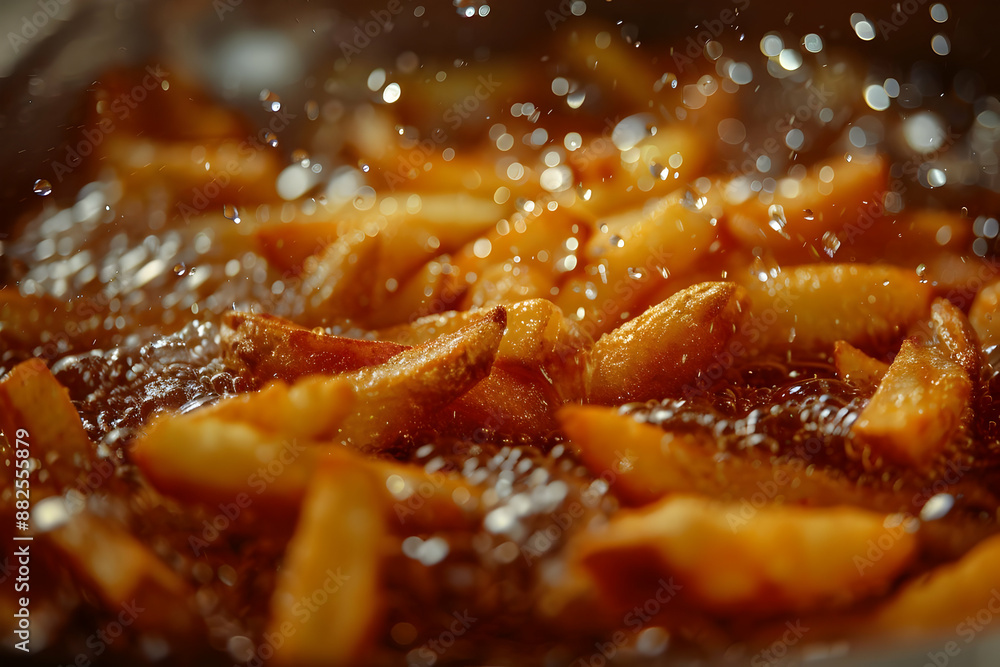 Close Up of French Fries Frying in Oil Photo Close Up of French Fries Frying in Oil Photo