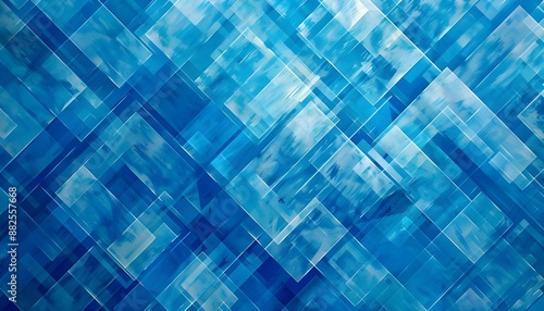 Electric blue geometric pattern of squares on a azure blue background.