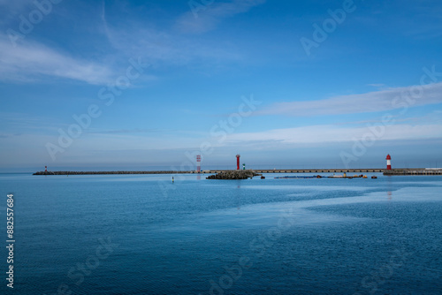 View of lighthouses in the Black Sea in the vicinity of the Sochi Sea Station on a sunny day, Krasnodar Krai, Russia photo