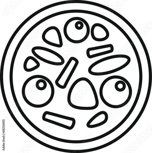 Line art icon of a petri dish containing a colony of microorganisms growing on an agar plate