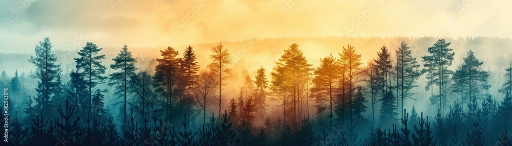 Dawn's Embrace in the Misty Woodland Dawn's Embrace in the Misty Woodland