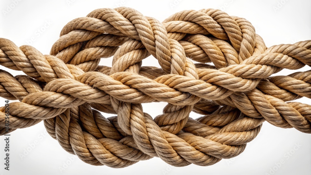 Interconnected rope fragments, wrapped around a central axis, entwined in a sturdy knot, embodying collective strength and collaborative unity. Interconnected rope fragments, wrapped around a central axis, entwined in a sturdy knot, embodying collective strength and collaborative unity.