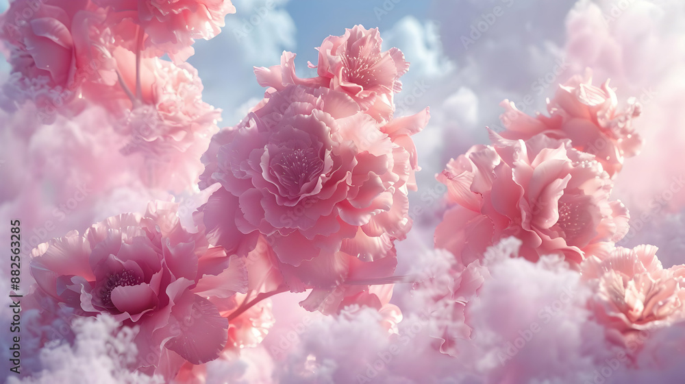 Pink Flowers in a Dreamy Sky Illustration Pink Flowers in a Dreamy Sky Illustration