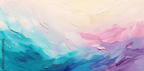 Pastel Background Acrylic Painting Soft Colors Thick Brushstrokes Blue White Gradient Purple Pink Light Green Cream Ocean Wave Romantic Art Spring Easter Mother's Day