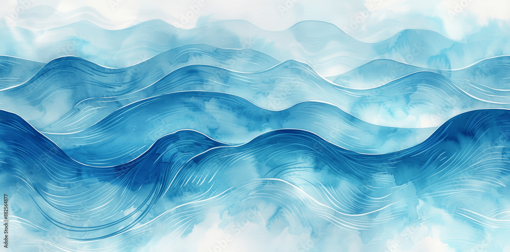 Abstract Light Aquamarine and White Watercolor Waves with Wavy Patterns, Ocean and Sea Concept Design, High Definition Abstract Light Aquamarine and White Watercolor Waves with Wavy Patterns, Ocean and Sea Concept Design, High Definition