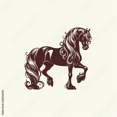 silhouette shadow vector drawing  Friesian horse